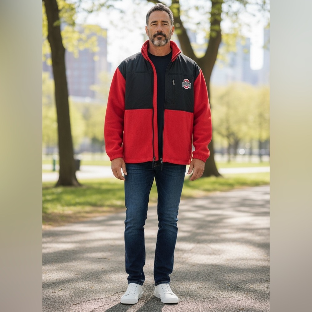 Columbia Men's Ohio State Red and Black Fleece Jacket